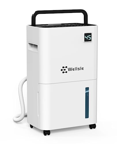 Wellsle 50 Pint Dehumidifier for Home Basements - 3,500 Sq Ft Quiet Dehumidifier with Drain Hose, 0.66 Gallons Water Tank, Wheels and Handle, Washable Filter, for Large & Medium Sized Rooms,Bathrooms,White Wellsle 50 Pint Dehumidifier for Home Basements - 3,500 Sq Ft Quiet Dehumidifier with Drain Hose, 0.66 Gallons Water Tank, Wheels and Handle, Washable Filter, for Large & Medium Sized Rooms,Bathrooms,White