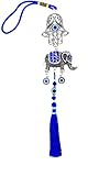 LUCKBOOSTIUM Lucky Blue Eye Hamsa Hand + Happy Elephant Double Pendant w/Blue Cord & Tassels - Evil...