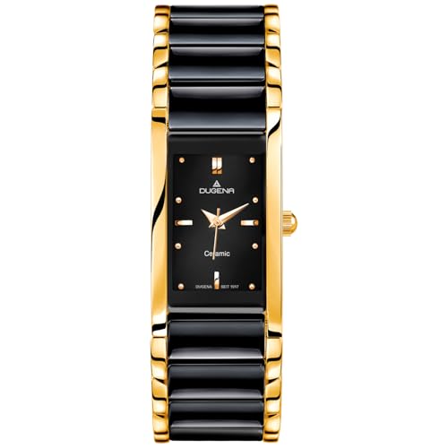 Dugena Damen-Armbanduhr 4460591 Quadra Ceramica, Quarz, schwarzes Zifferblatt, Keramik-Edelstahl, gehärtetes Mineralglas, Klappschließe, 3 bar