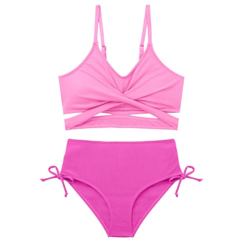 Image of Girls 2 Piece Swimsuit Hawaiian Criss Cross Bikini Bathing Suit Summer Beach Swimwear with Chest Pad 7-16T