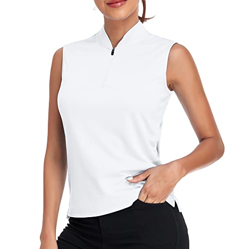 Golf Polo Shirts For Womens Sleeveless Tennis Sports Mositure Wicking Lightweight Collared Shirts Ladies Golf Apparel Clothes White Xs #TOP1