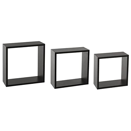 5five - Lot de 3 Étagères Murales Cube Fixy Noir - Fixations Invisibles, Rangement Décoratif - pour Salon, Chambre, Bureau