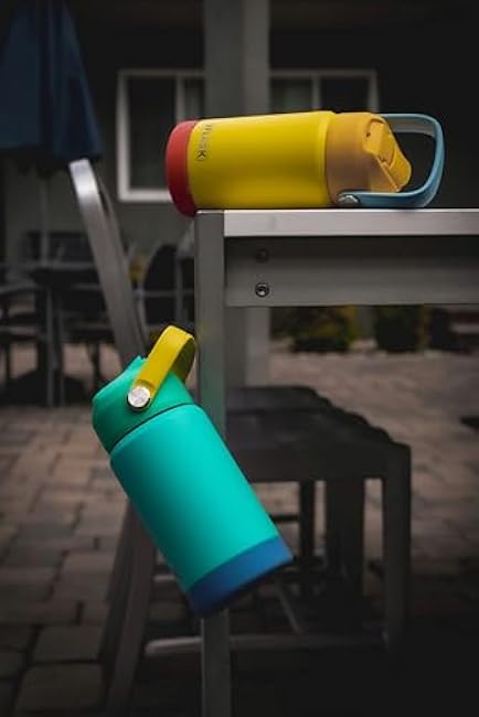 12oz Kids Water Bottle with Straw Lid | 100% Leak Proof | Insulated Stainless Steel Double Walled Thermos | BPA and Sweat free | Hot & Cold (Green)