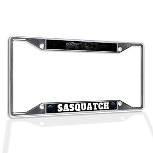 Marco de matrícula cromado de Sasquatch, accesorio de coche resistente con 4 agujeros de metal