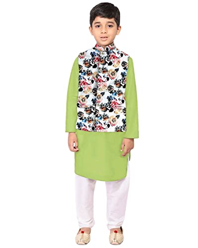 Image of Os Men's & boy kurta pyjama set with nerhu jackets (Multi printed) in cotton (baap beta|father son|)
