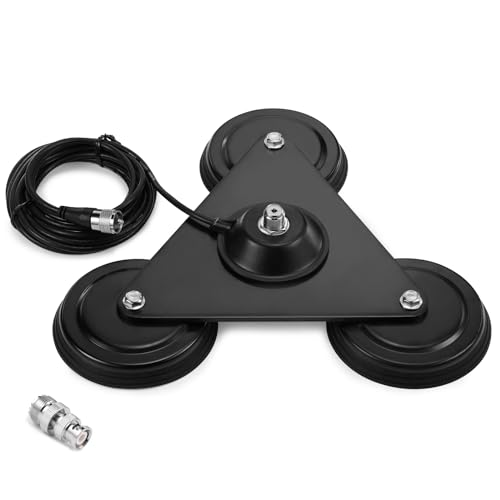 Radioddity M916 Heavy Duty Antenna Magnet Mount SO-239 Connection with CB/VHF/UHF/HF Support, and 4M/157’’ RG-58AU Coaxial Cable, for Ham Radio CB Transceiver, PL-259 Plug