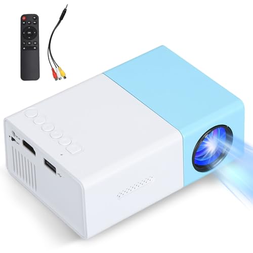 Mini proyector, 1080P Full HD HiFi proyector de películas portátil, proyector inteligente para el hogar con HDMI, USB, tarjeta de almacenamiento, AV, auriculares para smartphone, laptop, TV, tableta