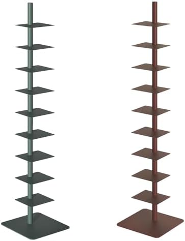 9-Tier Metal Spine Bookshelf - Vertical Tower for Booksfor Small Spaces, Multipurpose Corner Bookshelf, Tall & Narrow Ladder Bookcase, Ideal Book Display for Home or Office (Dark Red)