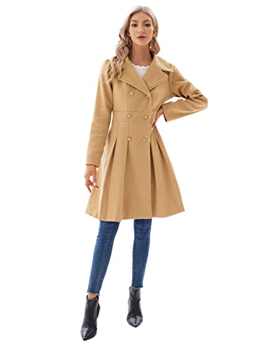 Grace Karin Fall Elegant Lapel Double Breasted A Line Long Pea Wool Coats For Women Khaki M #TOP2