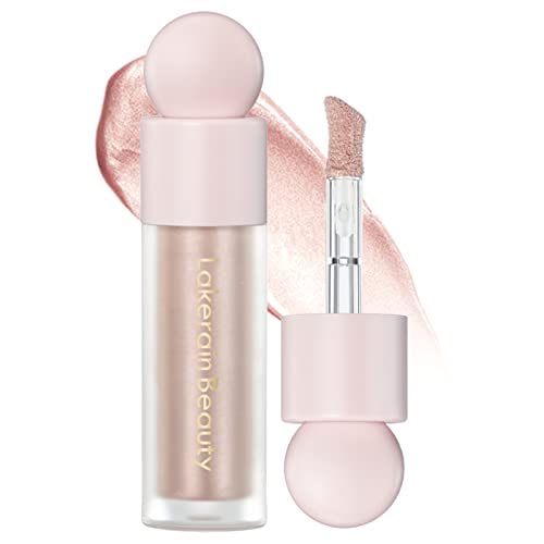 Jutqut Liquid Highlighter, Shimmer Face Body Highlighter Wand,Waterproof and Long-lasting Cream Smooth Highlighter Illuminator, Silky Natural Glow Makeup Stick for Body, 03#ROSE GOLD