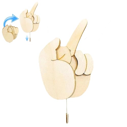 Broche amusante en bois pour doigt d'honneur - Kit de bricolage - Épingle à doigt d'honneur rabattable en bois interactive - Cadeau pour homme et femme - Épingles amusantes pour sac à vêtements, Bois