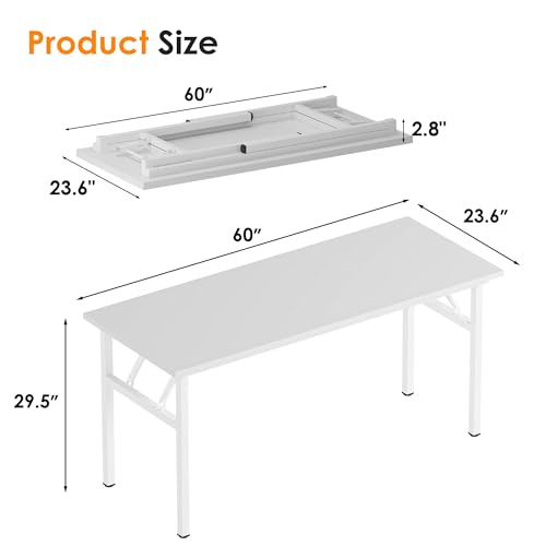 Image of Need Folding Computer Desk, Large 60 inches Folding Table for Home Office, No Install Needed Foldable Writing Table Desk, White