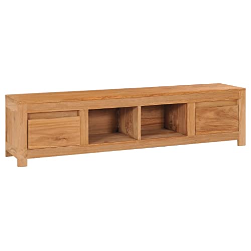 vidaXL Meuble TV Armoire Basse Meuble Divertissement avec 2 Portes et 2 Compartiments Salon Salle de Séjour Intérieur 135x30x35 cm Bois de Teck Massif