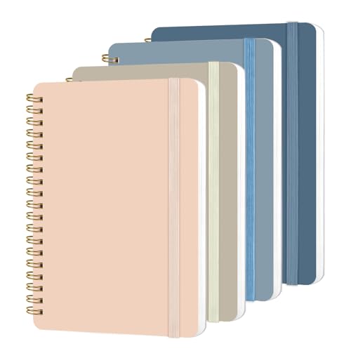 DMSVK 4 PCS Small Spiral Notebook 5x7, Spiral Journal Notebook, Notebooks for Work, School, Small Notebooks 5x7 with Strap, Cute Notebooks for Women 50 Sheets (Blue)