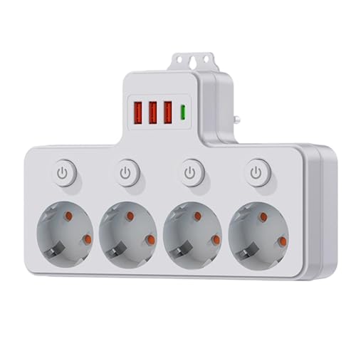 Multienchufes con protección contra sobretensiones, estación de puertos múltiples | Regleta multitoma de enchufes para dormitorio universitario, mesa, espacio de oficina, oficina de trabajo