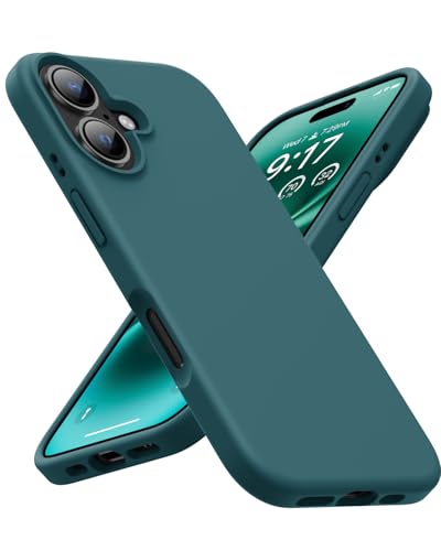 OuXul Designed for iPhone 16 Case,Shockproof Liquid Silicone Protective Phone Case with Soft Anti-Scratch Microfiber Lining Ultra Slim Drop Protection Phone Cover 6.1 inc (Blackish Green)