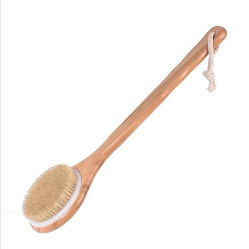 Cepillo de espalda de bambú, cepillo de doble cara con mango largo, para exfoliación de ducha y masaje