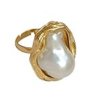 Jana Winkle Geometrical Irregular Baroque Pearl Ring Women Open Resizable Index Finger Rings