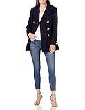 Calvin Klein Women's Polished Wool Coat with Button Detail, Navy, X-Large