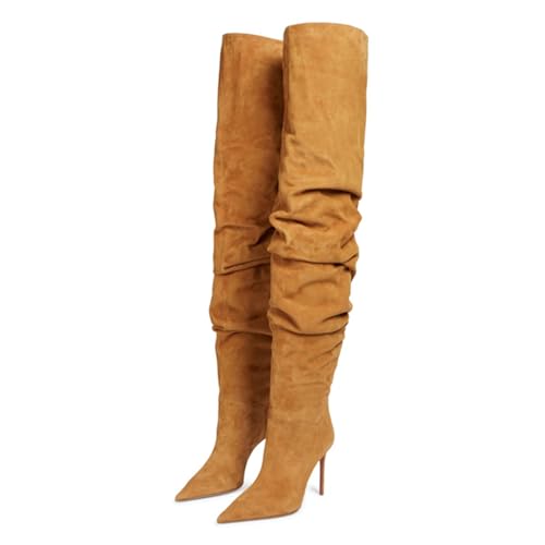 Bottes à talons pointus en daim haut de gamme confortables toutes saisons