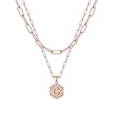 M MOOHAM Layering Initial Necklaces for Women - Cute Hexagon Letter Initial C Necklace Choker Necklace Layered Necklaces for Women