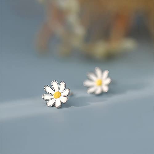 Summer Daisy Sunflowers White Enameled Small Stud Earrings Dainty 925 Sterling Silver Cartilage Tiny Flowers Studs Hypoallergenic Piercing Earrings Women Daughter New Year Birthday2