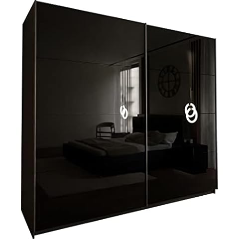 Domando Kleiderschrank Sila Modern für Schlafzimmer Breite 194cm, Schwebetüren, Hochglanz in Schwarz Matt und Schwarz Hochglanz Cover