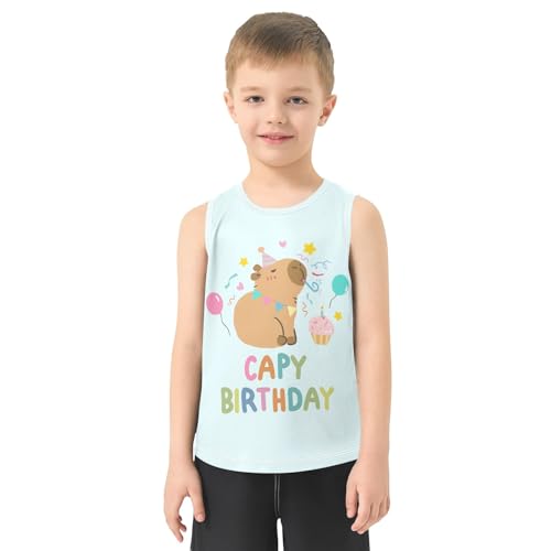 Birthday Party Cute Capybara Blue Boys Tank Top Sleeveless Quick Dry Athletic T-Shirts 3-10T2