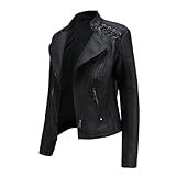 Damen Stehkragen Leder Kurze Jacke Schlanke Lederjacke Damen Motorradjacke Casual...