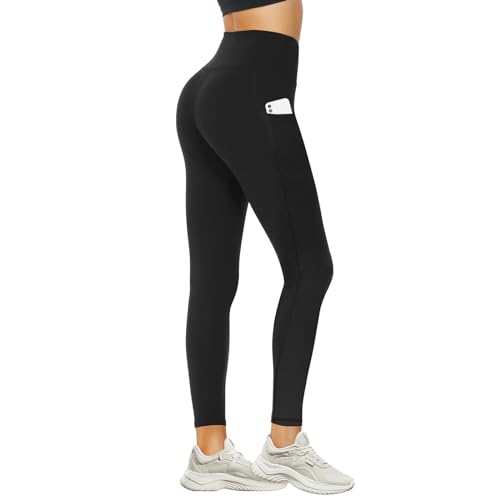 DDOBB Leggings Damen High Waist Sportleggins Lang Schwarz Leggins...