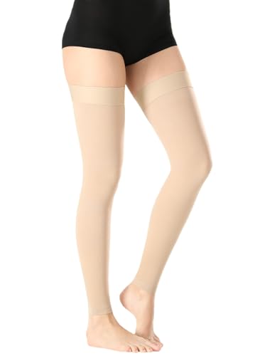 Image of 1 Pair Footless Thigh High Medical Compression Stockings For Women & Men,20-30 mmHg Thigh High Compression Socks,Firm Graduated Support Hose with Silicone Dot Band-Ideal for Varicose Veins