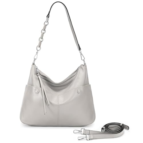 YALUXE Women's Genuine Leather Shoulder Bags Handbags Purses with Front Dual Magnetic Pockets, Detachable Shoulder Straps