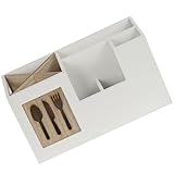 SOLUSTRE Organizador de Cocina de Madera sin Tapa 28X12X15 CM Portacubiertos Multifunción Compartimentos para Cuchillos Cucharas y Tenedores Ahorro de Espacio para Hogar y Restaurantes