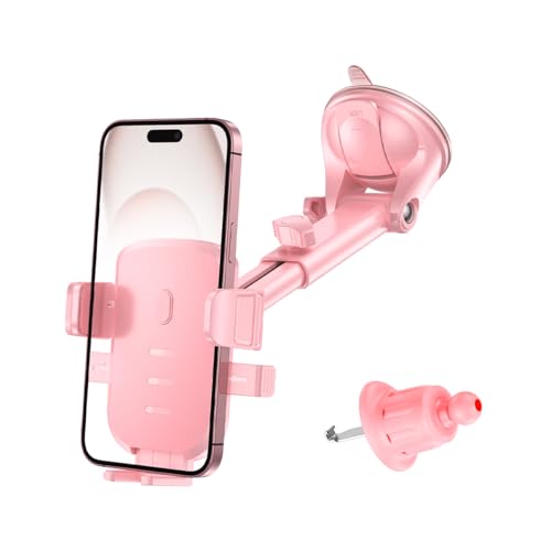 Image of Car Phone Holder, Strong Suction Vehicle Dashboard Windshield Air Vent Cellphone Mount Cradle, Adjustable Hands Free Automotive Smartphone Stand Accessories, Universal Fit (Pink2)