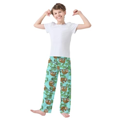 ZZXXB Cute Jungle Sloths Boys Long Pants Soft Trousers Elastic Waist Kids Lounge Bottoms with Pockets S-XL2