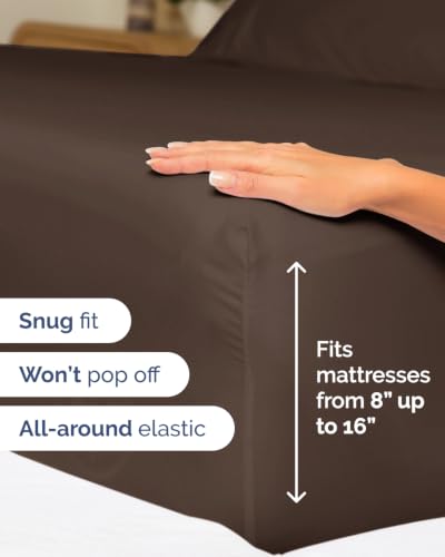 Image of Flex Top Split Head King 6 Piece Sheet Set - Breathable & Cooling - Brown | Ultra Soft Hotel Luxury Bedding Set w / 8-16 Inch Deep Pockets, 1 Flat & 1 Split-Head Fitted Sheet & 4 Pillowcases, Fade Free