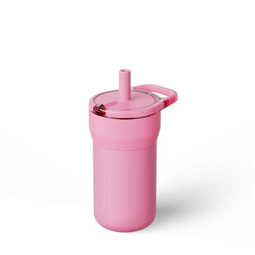 Image of BruMate Leap 12oz 100% Leakproof Kids Tumbler with Handle & Silicone Soft Straw | Durable Drop Resistant Silicone Sleeve | Made of Insulated Stainless Steel | Cup Holder Friendly | (Primrose)