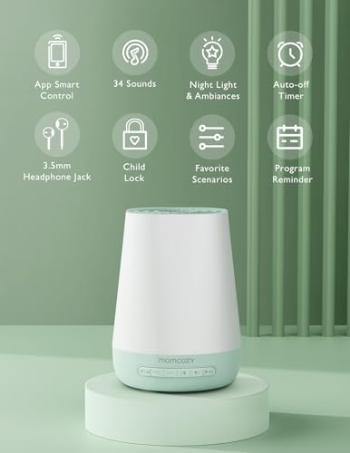 Image of Baby Sound Machine, Momcozy White Noise Machine for Baby Sleeping with Night Light, Toddler Sleep Trainer with 34 Soothing Sounds, Timer, App Remote Control, Personal Sleep Routine(Green)