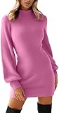 GRECERELLE Womens Knit Jumper Dress Winter Crew Neck Long Sleeve Bodycon Pullover Ladies Mini Sweater Dresses (Hot Pink, XL)