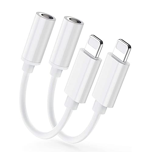 [Apple MFi Certified] 2 Pack iPhone 3.5mm Headphone Adapter Lightning to 3.5mm Earphone Jack Adapter Aux Audio Dongle Converter for iPhone 14/13/12/11/11 Pro/XR/X/XS/8/8Plus/7/7Plus