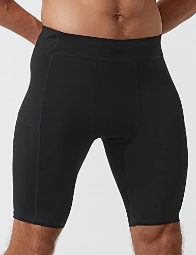 MIZOK Men's Elastic Compression Shorts Sports Performance Active Workout Tight Shorts with Pocket3