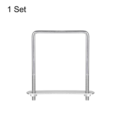 Image of uxcell Square U-Bolts, 82mm(3.23 inch) Inner Width 110mm Length M6 304 Stainless Steel U Clamp Bolt with Nuts and Plates, for Boat Trailer