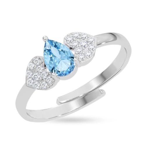 Image of Clara 925 Sterling Silver Blue Zirconia Adjustable Ring for Women | Platinum-Plated | Gift for Girl Wife Girlfriend for Anniversary & Birthday | Minimal Daily Wear