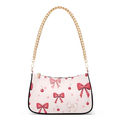 Clutch Shoulder Bags Tote Evening Purse Handbags for Women Bow Cherry Pattern Hobo Bags with Zipper Closure