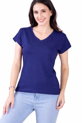 Image of Women's V Neck Plain T-Shirt, Black, Short Sleeve, Casual Wear