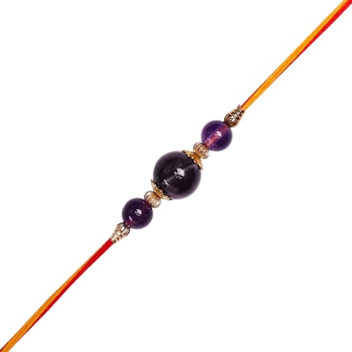 Image of Shubhanjali Crystal Beads Rakhi for Brother | Handmade Healing Crystal Stone Designer Rakhi for Bhaiya | Raksha Bandhan Gift Set with Roli Chawal, Kumkum, Greeting Card & Potli