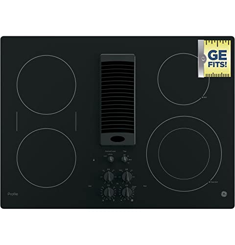Ge Pp9830Djbb Profile Series Electric Cooktop With 4 Burners And 3-Speed Downdraft Exhaust System, 30", Black #TOP3