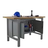 Simon Rack Banco de Trabajo Taller, Capacidad Carga 600 kg, 865x1200x750 mm, Mesa de Trabajo, Guarda Herramientas, Gris/Madera Mdf - BT6