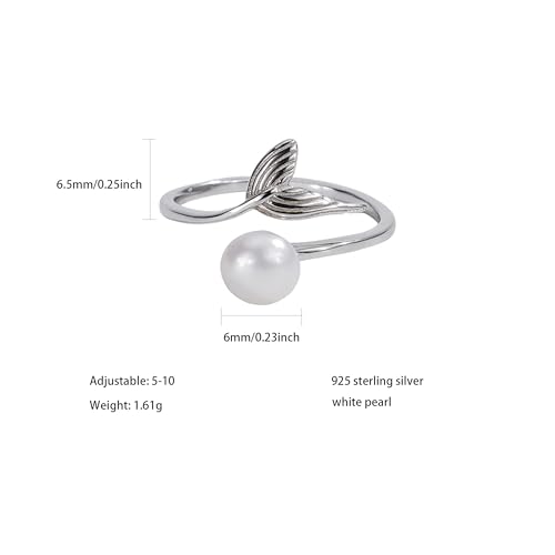 925 Sterling Silver Pearl Mermerid Tail Rings for Women Cute Adjustable Fish Whale Tail Stackable Ring Open Ocean Animals Statement Promise Ring Summer Birthday Jewelry Gifts to Daughter4