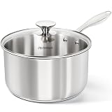 Michelangelo 4 Quart Saucepan With Lid, Thick Bottom Stainless Steel Saucepan With Cover, 4 Qt Sauce Pot, Induction Ready & Dishwasher Safe
